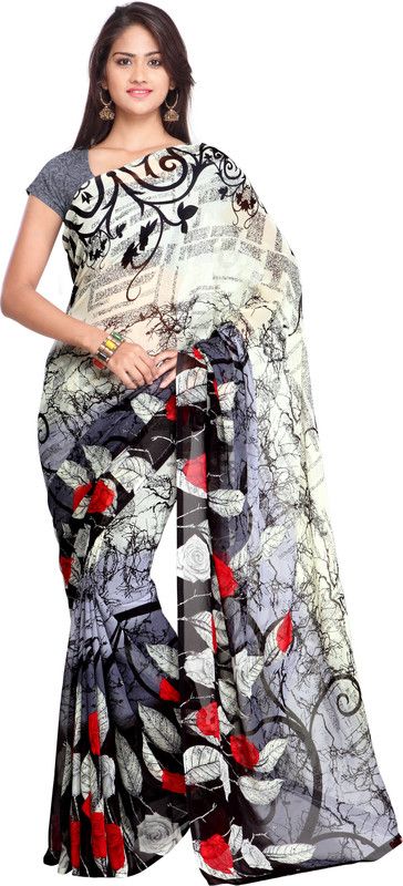 Printed Bollywood Handloom Georgette Saree  (Grey)