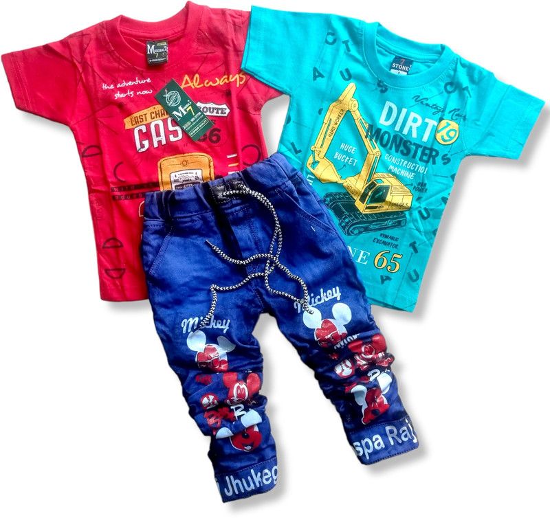 Boys Mickey Party(Festive) T-shirt Jeans  (Blue)