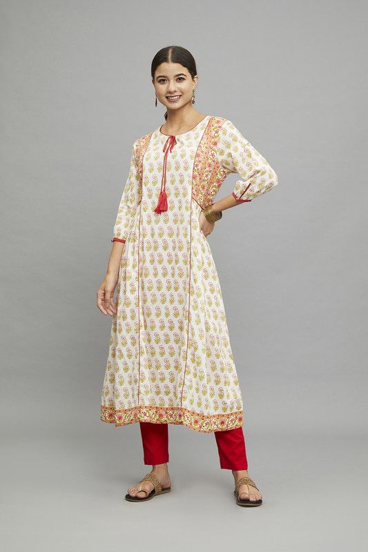 Women Floral Print Pure Cotton Anarkali Kurta  (Multicolor)