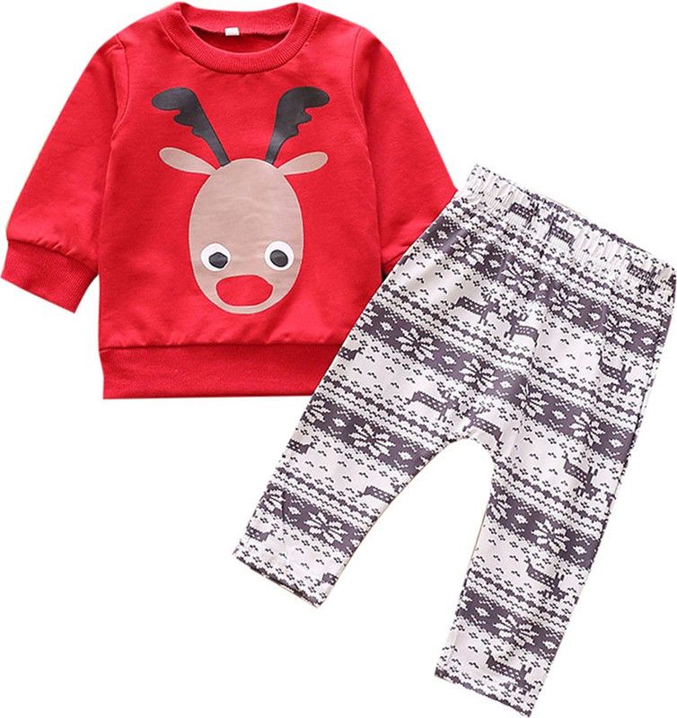 Baby Girls Casual Sweatshirt Pant  (Red)