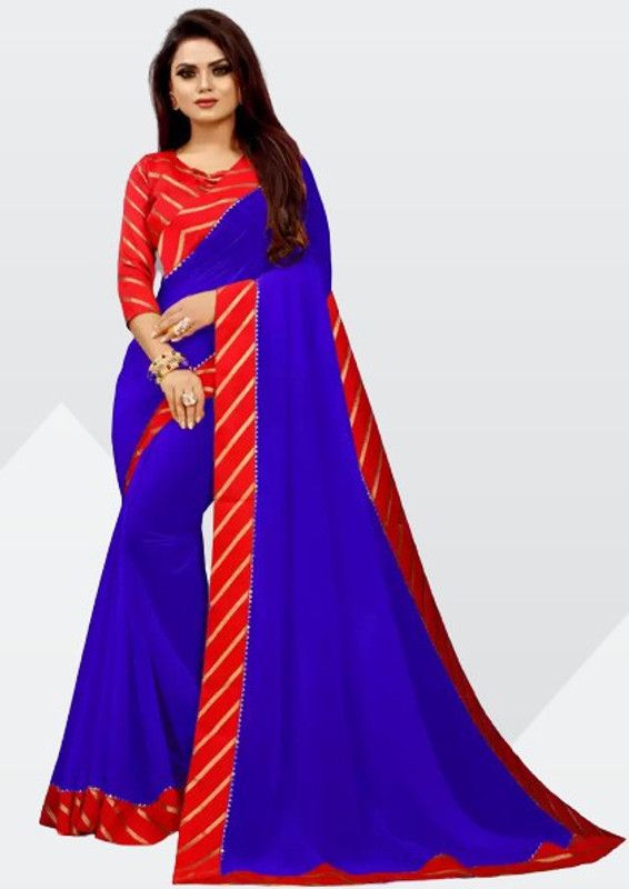 Solid/Plain Jamdani Georgette Saree  (Blue)