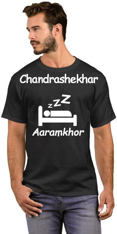 Chandrashekhar Lazy College Student 32 Men Printed Round Neck Cotton Blend Black T-Shirt