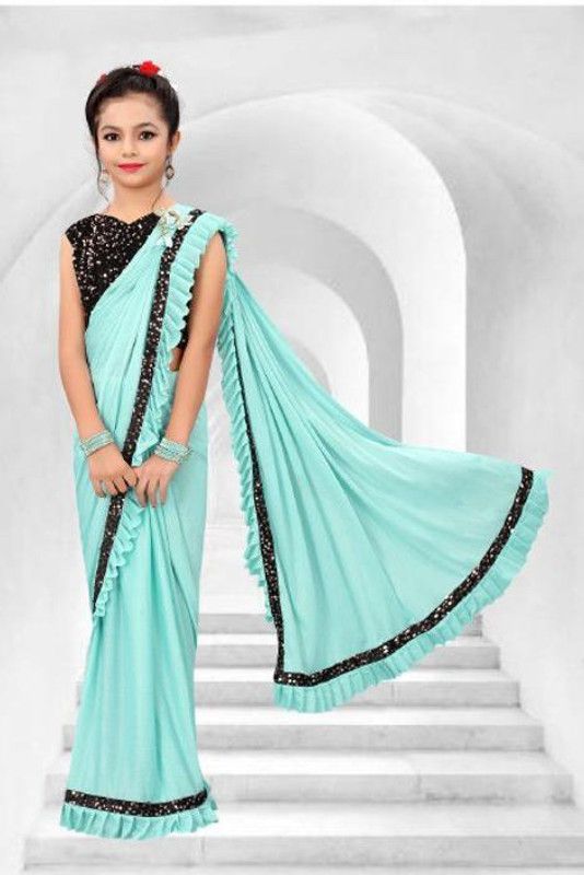 Embellished Bollywood Pure Silk Saree  (Light Blue)