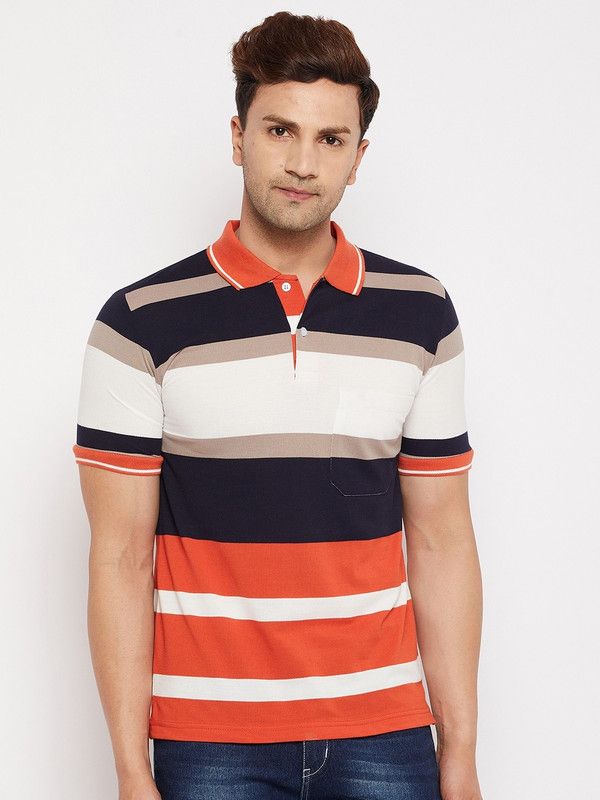 Men Graphic Print, Solid Polo Neck Cotton Blend Red T-Shirt