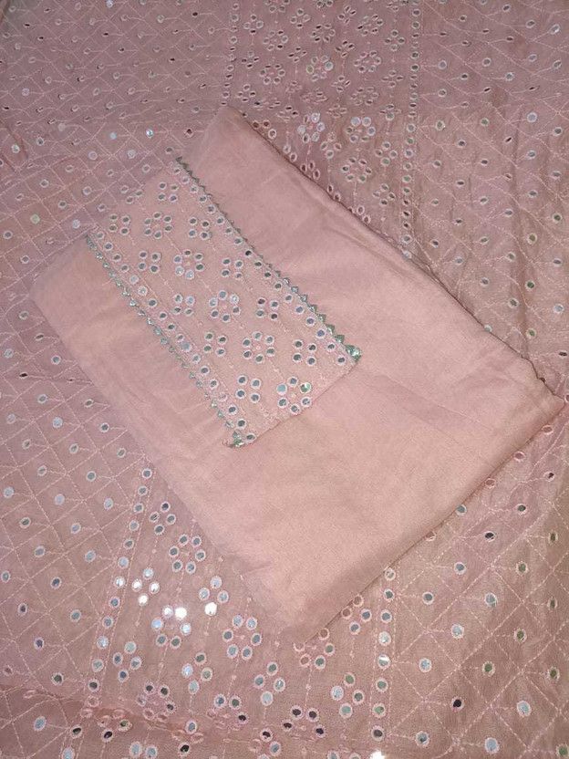 Unstitched Organza Salwar Suit Material Striped
