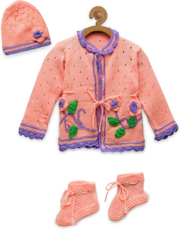 Baby Boys & Baby Girls Embroidered Round Neck Orange Sweater