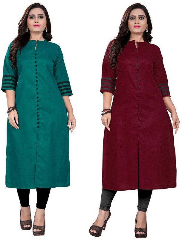 Women Self Design Cotton Blend Straight Kurta  (Multicolor)