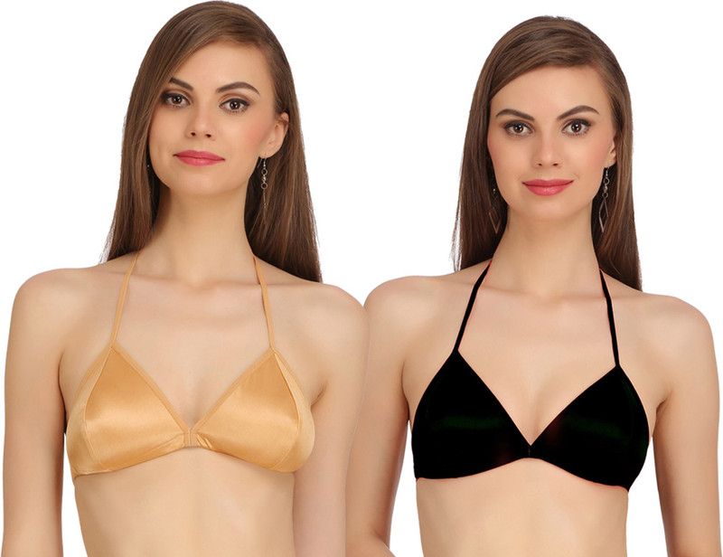 Pack of 2 Women Plunge Non Padded Bra  (Gold, Black)