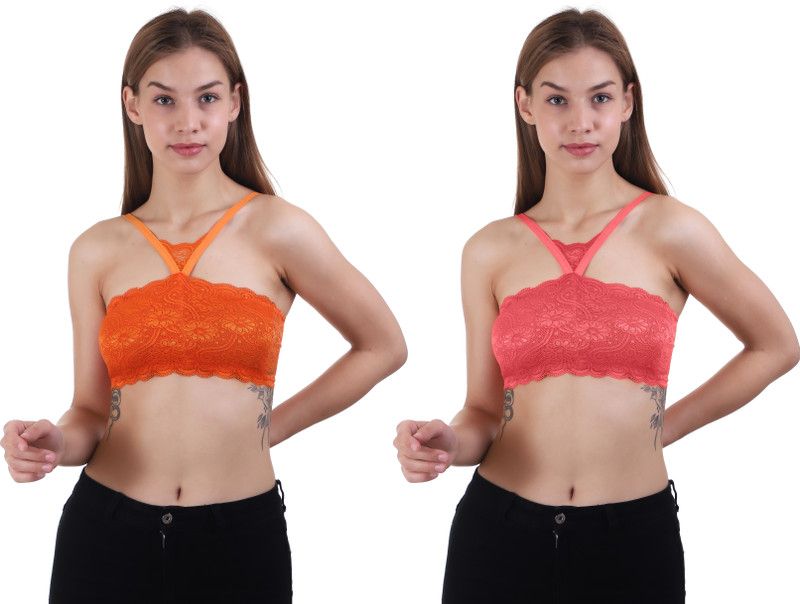 Pack of 2 Women Bralette Lightly Padded Bra  (Orange, Orange)