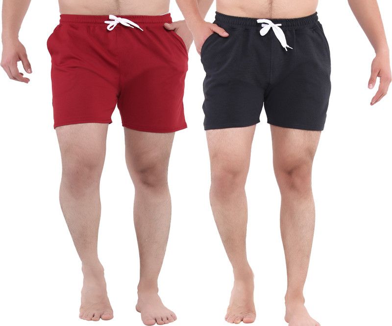 Pack of 2 Solid Men & Women Green, Red Casual Shorts