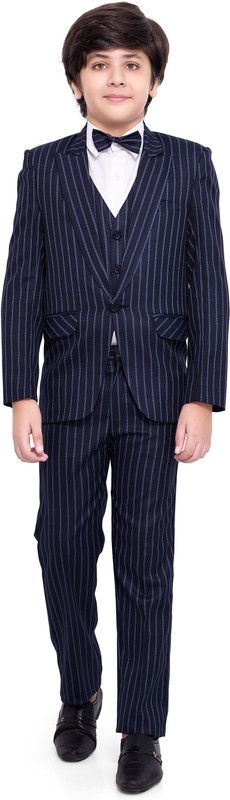 Boys Party(Festive) Coat Trouser, Waistcoat, Shirt, Bow Tie  (Dark Blue)