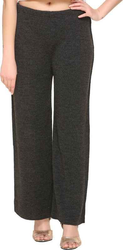 Women Regular Fit Grey Wool Trousers