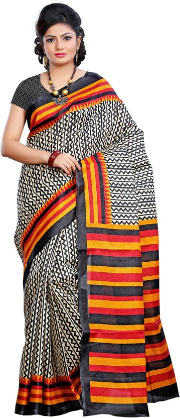 Printed Fashion Cotton Blend Saree  (Black)