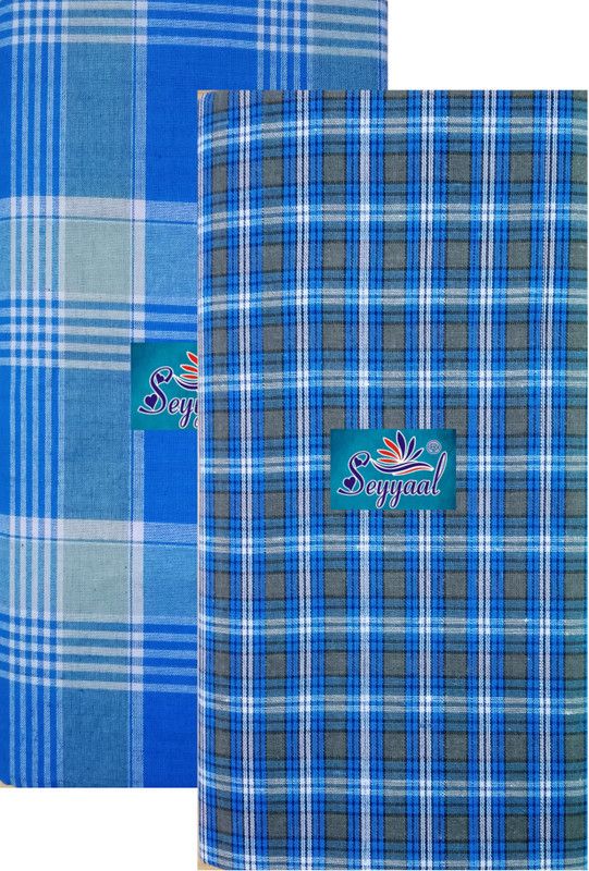 SEYYAAL Checkered Blue Lungi