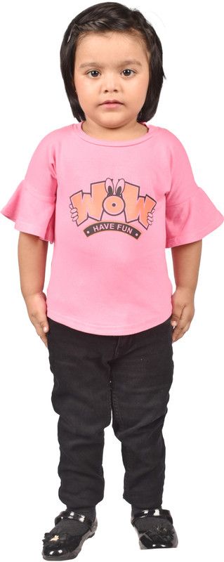 Girls Casual Acrylic Blend Fashion Sleeve Top  (Pink, Pack of 1)