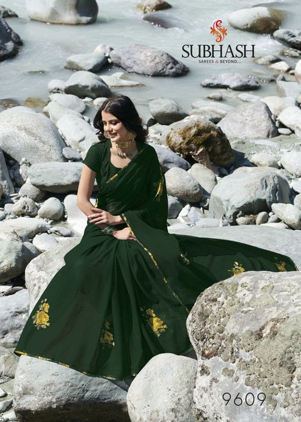 Digital Print Bollywood Brasso Saree  (Green)