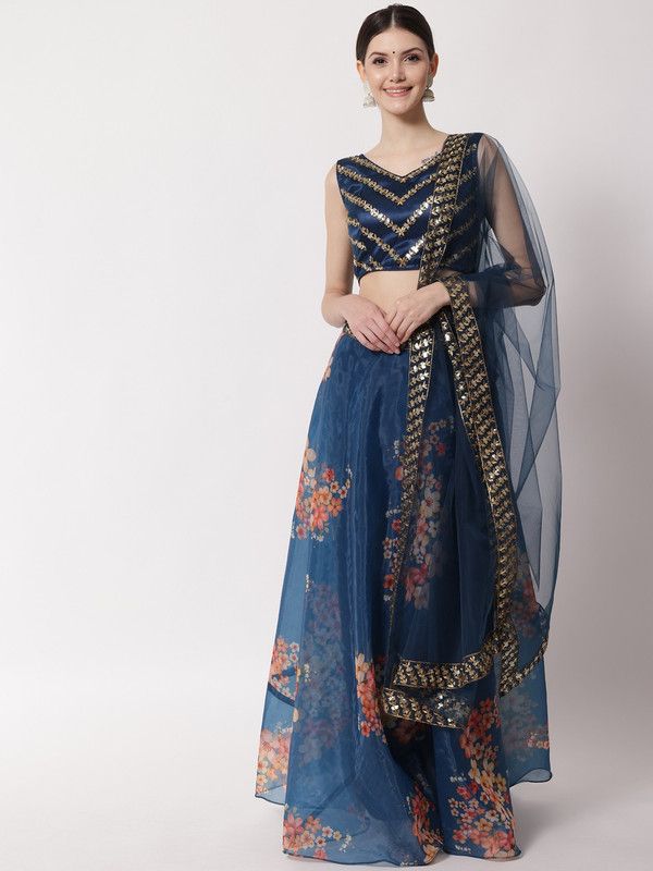 Printed, Self Design Semi Stitched Lehenga Choli  (Blue)