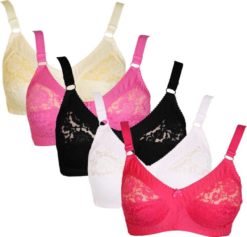 Pack of 5 Women Full Coverage Non Padded Bra  (Red, White, Pink, Black, Yellow)