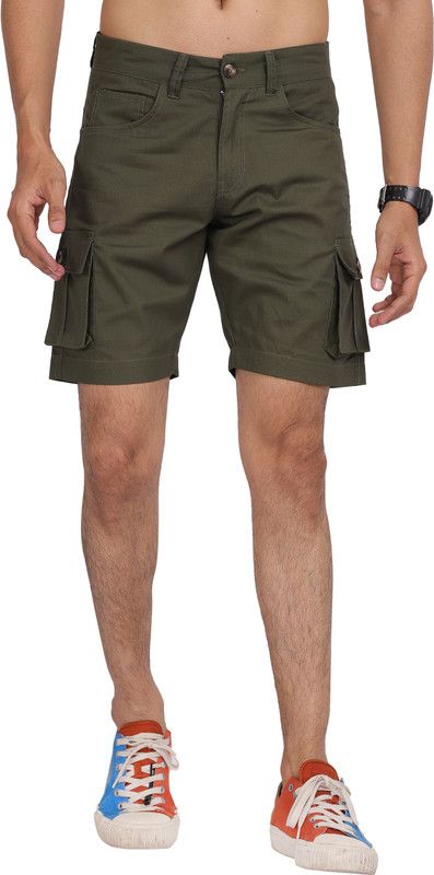 Solid Men Green Cargo Shorts