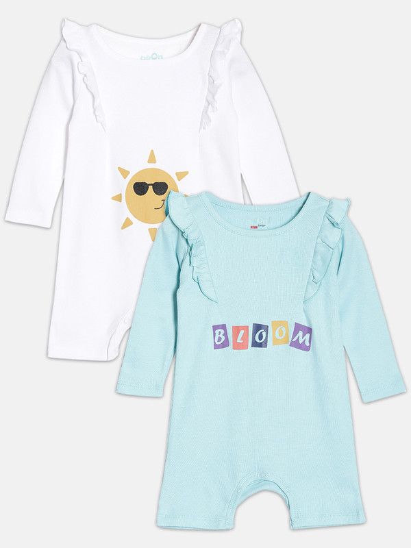 Romper For Baby Girls Casual Printed Organic Cotton Blend  (Light Green, Pack of 2)