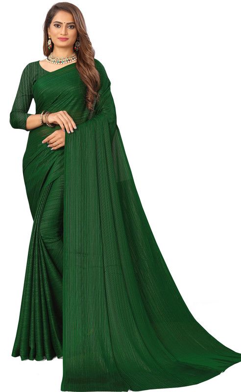 Striped Daily Wear Satin Saree  (Dark Green)