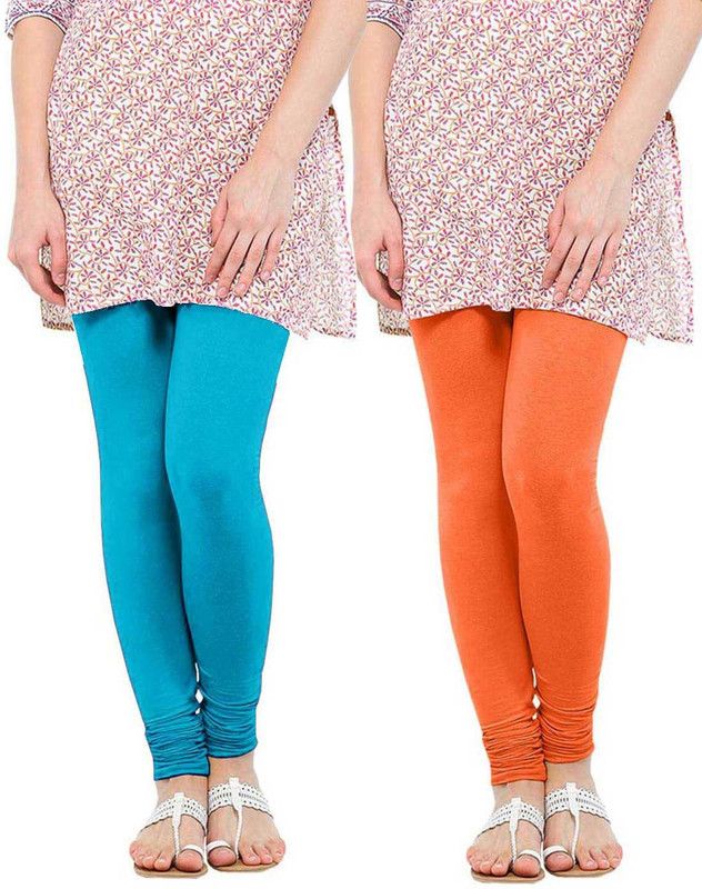 RRTBZ Churidar Ethnic Wear Legging  (Light Blue, Orange, Solid)
