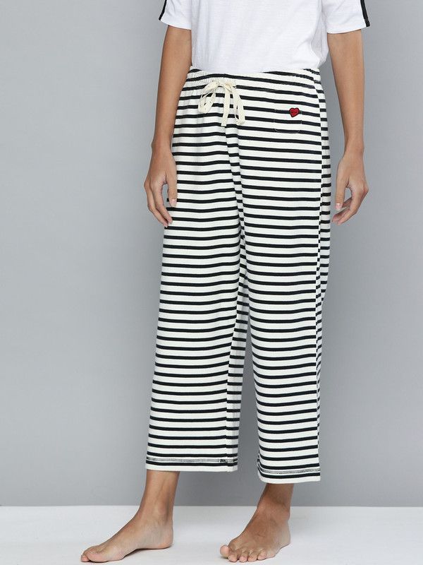 Women Blue White Striped Cropped Lounge Pants, 1 Pc Women Pyjama