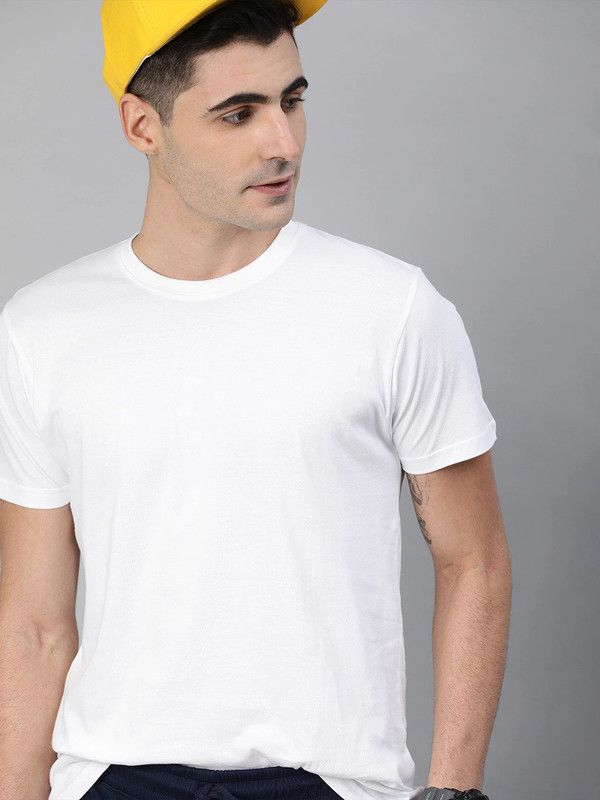Men Solid Round Neck Reversible Cotton Blend White T-Shirt