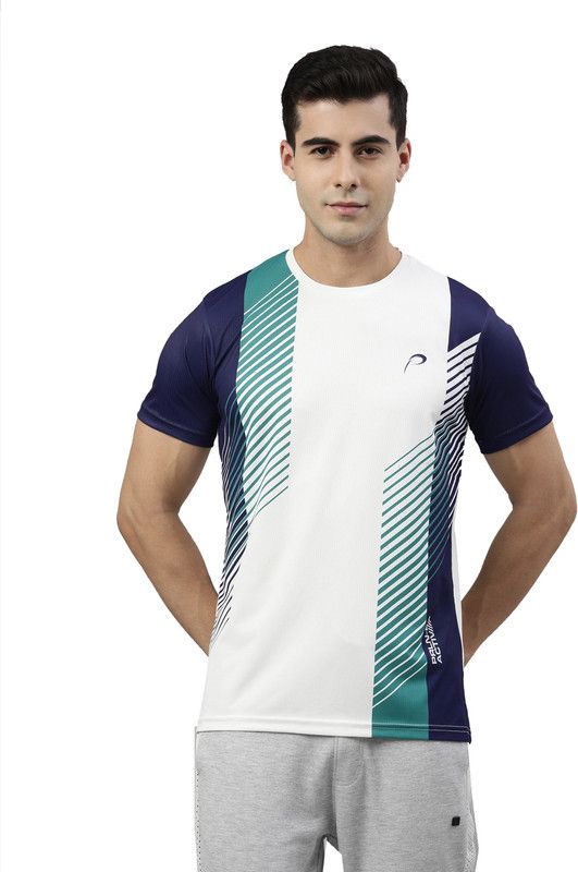 Men Striped Crew Neck Polyester Multicolor T-Shirt