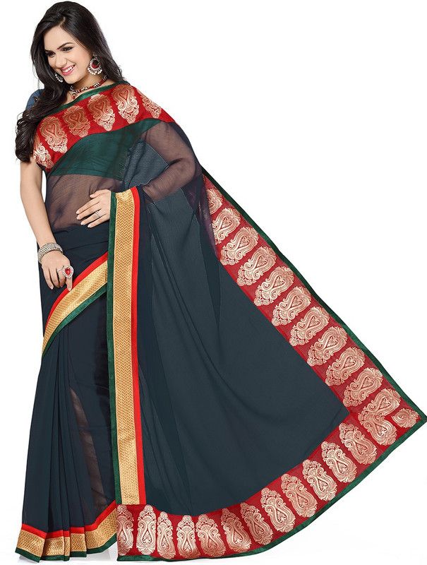 Applique Bollywood Chiffon Saree  (Grey)