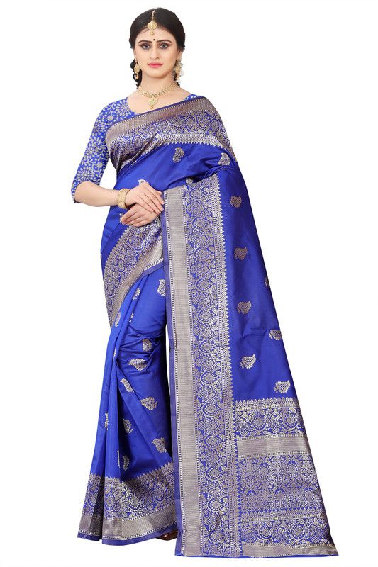 Woven Gadwal Jacquard Saree  (Blue)