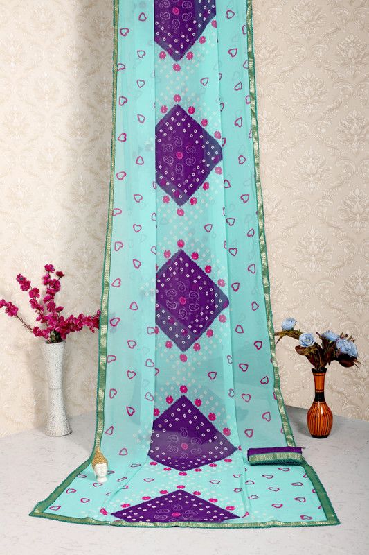 Bandhani Georgette Saree  (Light Blue)