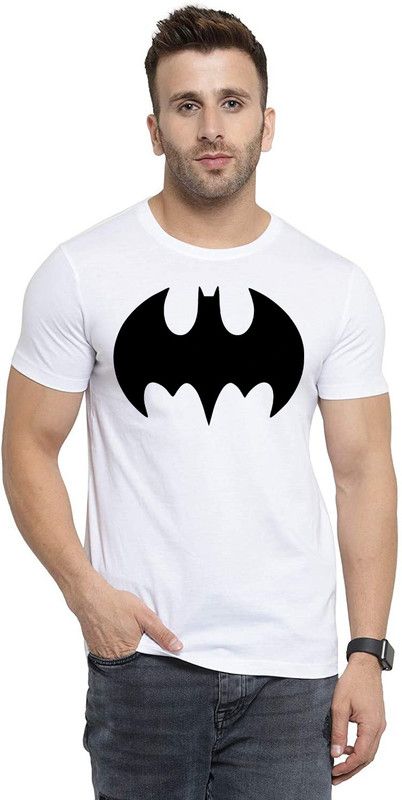 Batman T-Shirt Men Superhero Round Neck Cotton Blend White T-Shirt