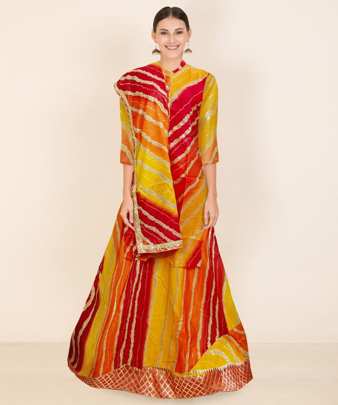 Printed Stitched Lehenga & Kurta  (Yellow)