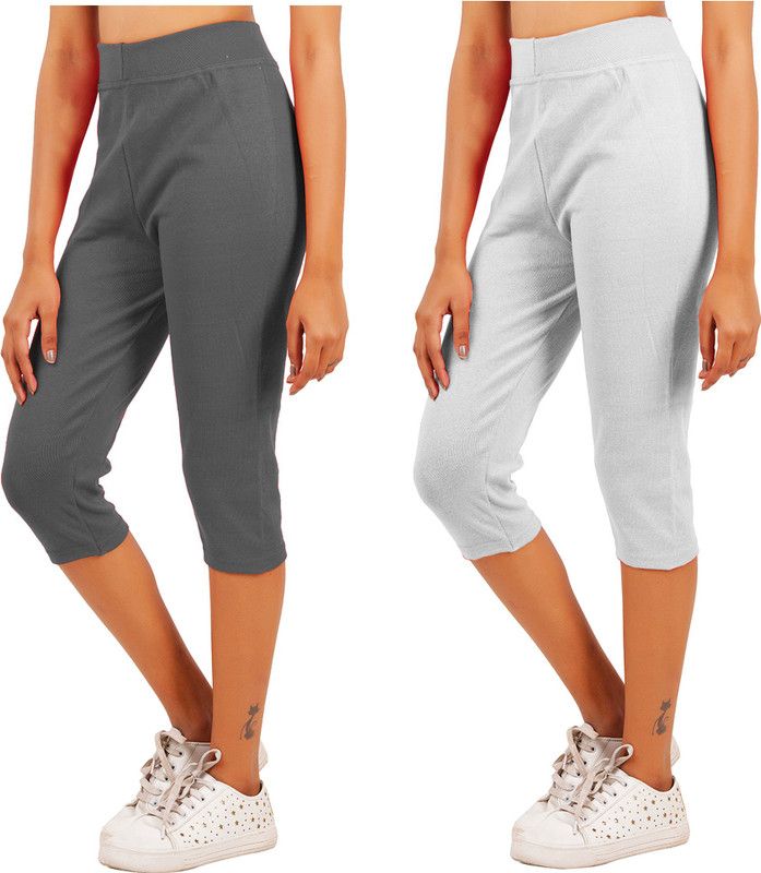 Women Grey, White Capri