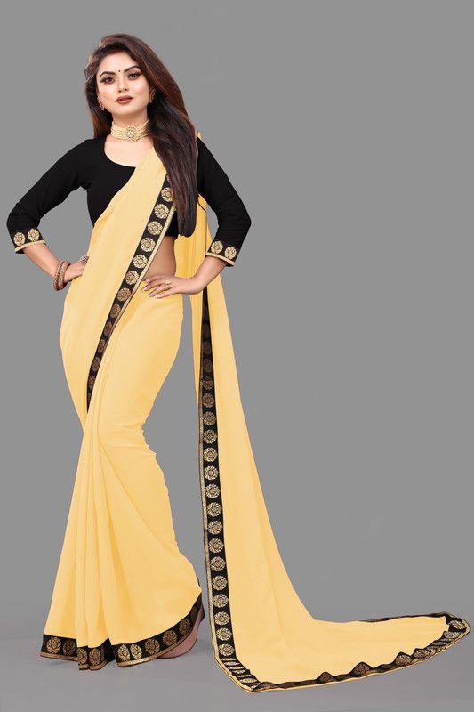 Solid/Plain Daily Wear Lycra Blend Saree  (Yellow)