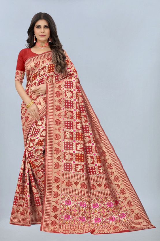 Woven Assam Silk Pure Silk Saree  (Red)
