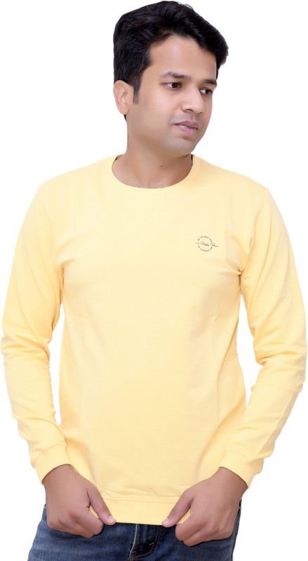 Regular Fit Stylish Look Men Solid Round Neck Cotton Blend Yellow T-Shirt