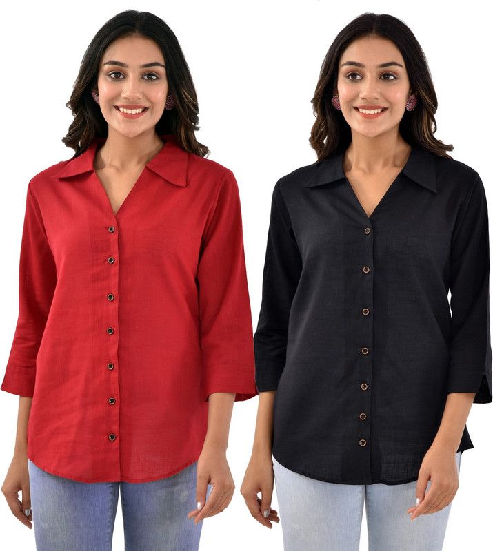 Women Solid Formal Maroon, Black Shirt  (Pack of 2)