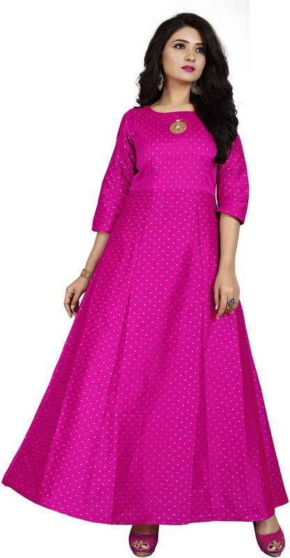 Cotton Silk Stitched Anarkali Gown  (Pink)