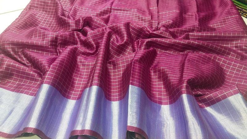 Checkered Chettinadu Tissue Saree  (Pink)