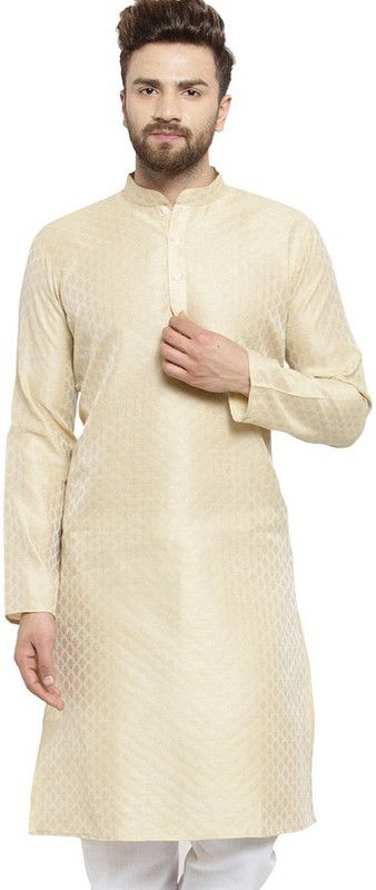 Men Solid Cotton Linen Straight Kurta  (Beige)
