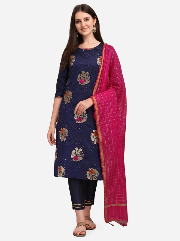Women Cotton Blend, Cotton Silk Kurta and Pant Set