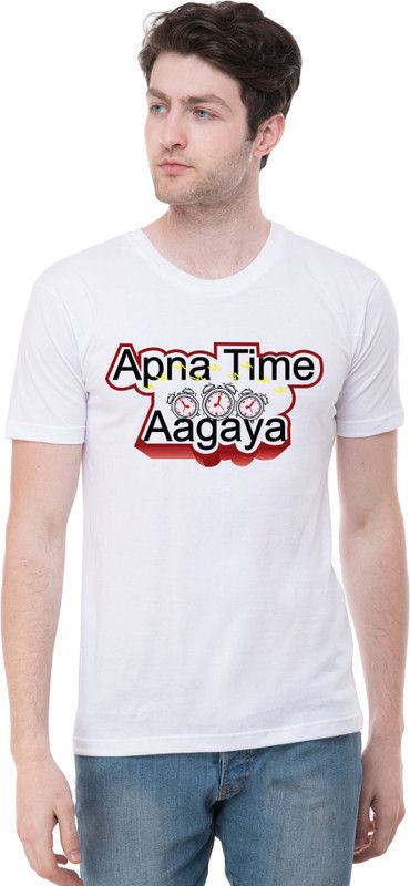 Tshirts Men Printed Round Neck Polyester White, Black T-Shirt
