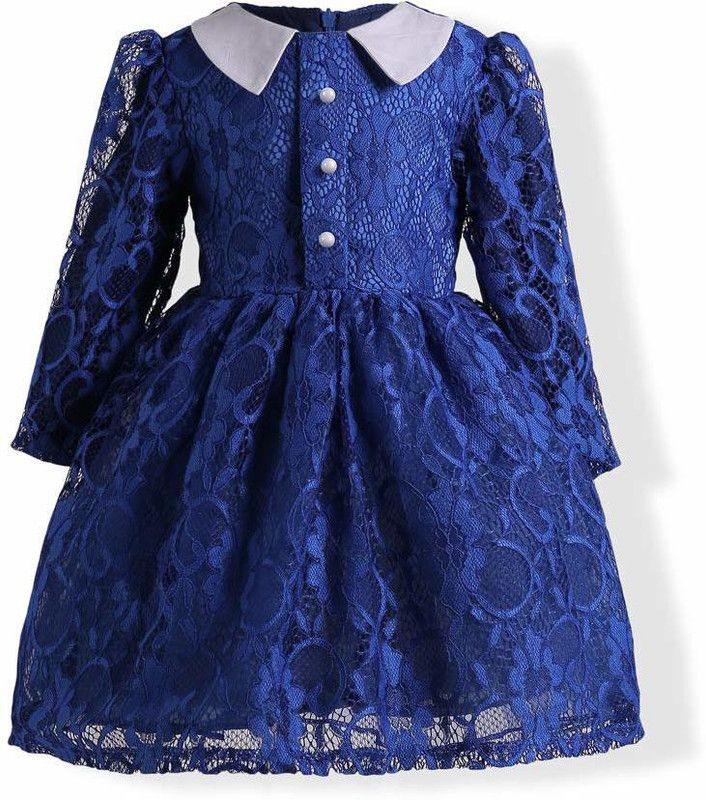 Baby Girls Midi/Knee Length Casual Dress  (Blue, 3/4 Sleeve)