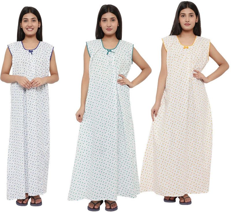 Pack of 3 Women Nighty  (Blue, Green, Yellow)