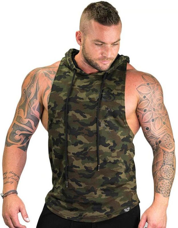 Men Military Camouflage Hooded Neck Nylon Multicolor T-Shirt