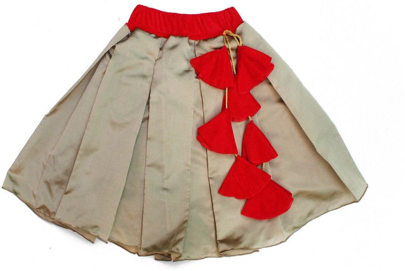 Girls Self Design Regular Red, Beige Skirt