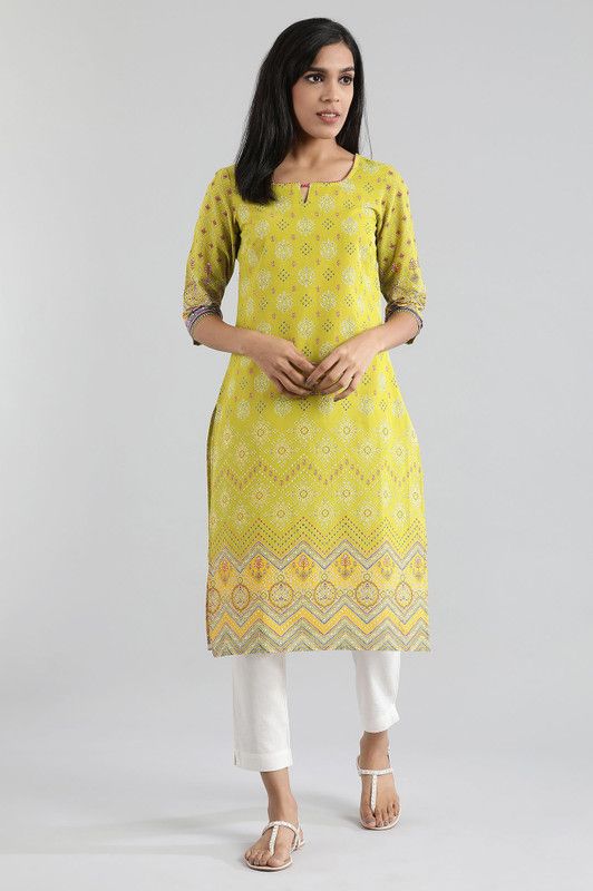 Women Printed, Floral Print Cotton Blend Straight Kurta  (Green)