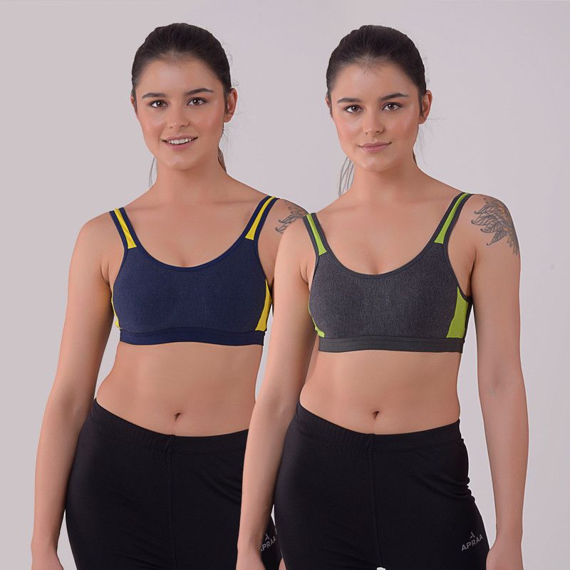Pack of 2 Women Sports Non Padded Bra  (Yellow, Green)